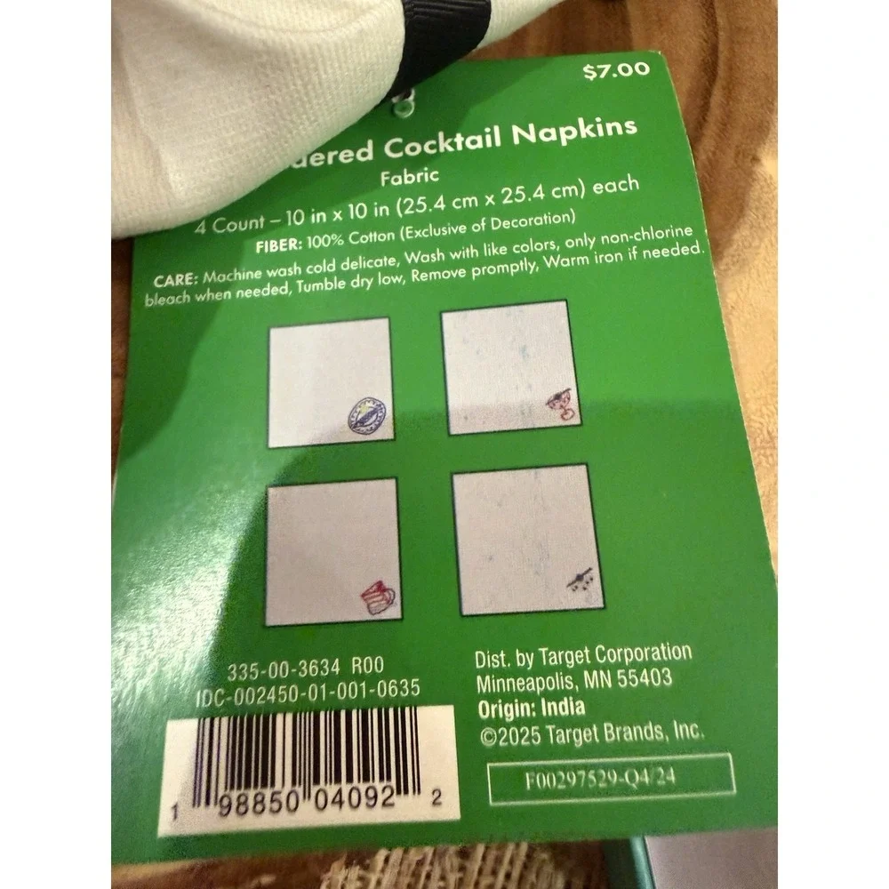 KATE SPADE X TARGET Embroidered Cocktail Napkins Set Of 4 White & Green New